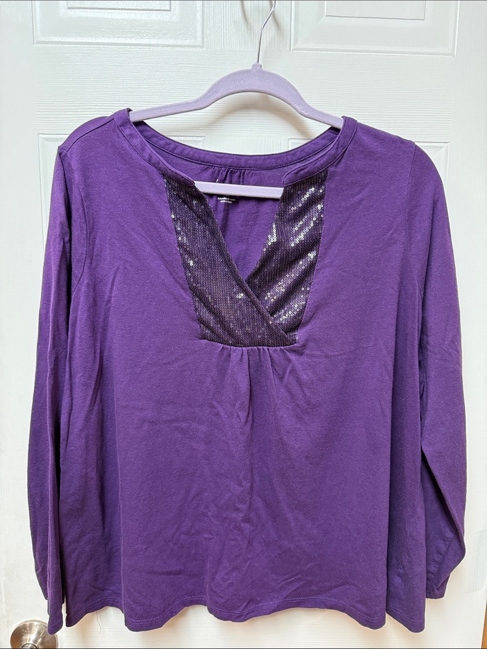 Lane Bryant Purple Long Sleeve Sequin V-Neck Blouse Top - Picture 3 of 7